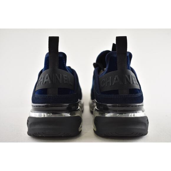 Chanel 20A Mens Blue Velvet Black CC Logo Lace Up Low Top Trainer Sneaker 44 11 - Picture 11 of 13